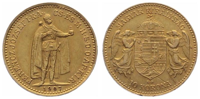 Ungarn 10 Korona 1907 KB - Stehender Kaiser